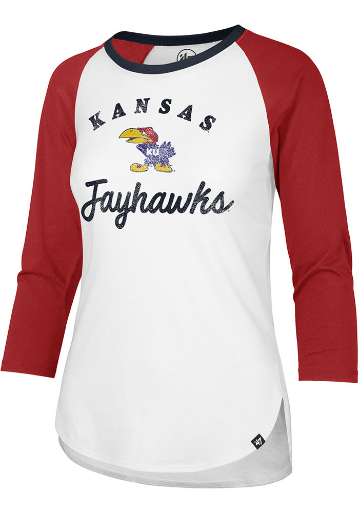 47 Kansas Jayhawks Womens White Raglan LS Tee