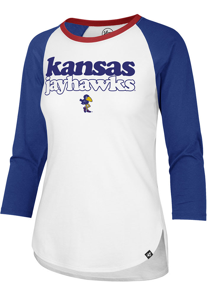 47 Kansas Jayhawks Womens White Raglan LS Tee