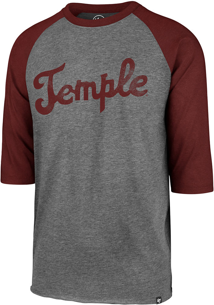 47 Temple Owls Cardinal Break Thru Club Raglan Long Sleeve Fashion T Shirt