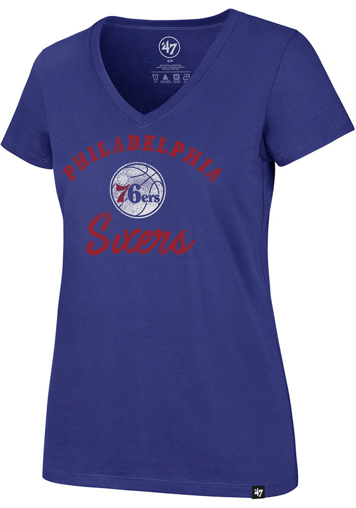47 Philadelphia 76ers Womens Blue Spirit Script Short Sleeve T-Shirt
