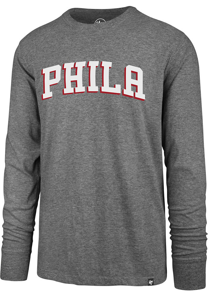47 Philadelphia 76ers Grey Wordmark Long Sleeve T Shirt