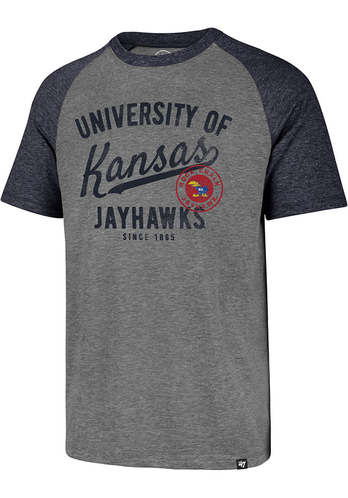 47 Kansas Jayhawks Grey Grandstand Match Raglan Short Sleeve Fashion T Shirt