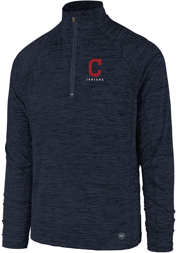 47 Cleveland Indians Mens Navy Blue Impact Long Sleeve 1/4 Zip Pullover