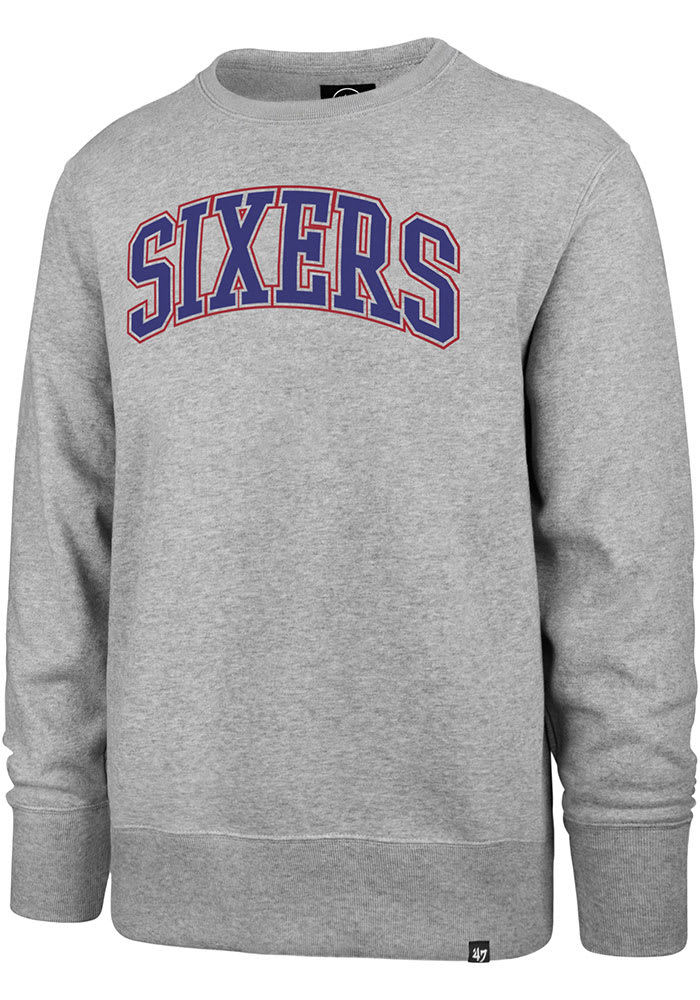 47 Philadelphia 76ers Mens Grey Arch Outline Headline Long Sleeve Crew Sweatshirt