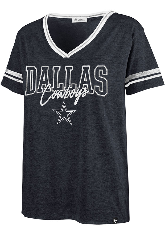 Women's '47 Navy Dallas Cowboys Hollow Bling Piper Luxe V-Neck T-Shirt