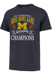 47 Michigan Wolverines Navy Blue 2024 Rose Bowl Champions Short Sleeve T Shirt
