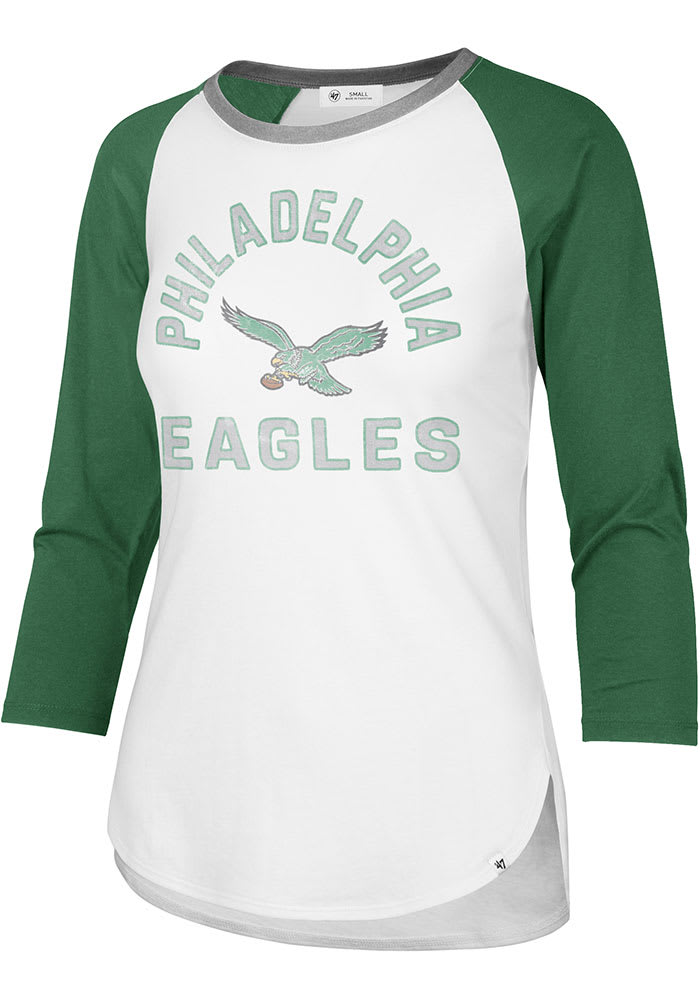 Men's New Era Green Philadelphia Eagles Throwback Raglan Long Sleeve T-Shirt