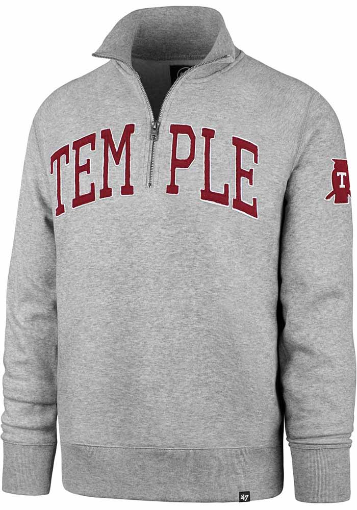 '47 Temple Owls Mens Grey Upstate Striker Long Sleeve 1/4 Zip Fashion Pullover