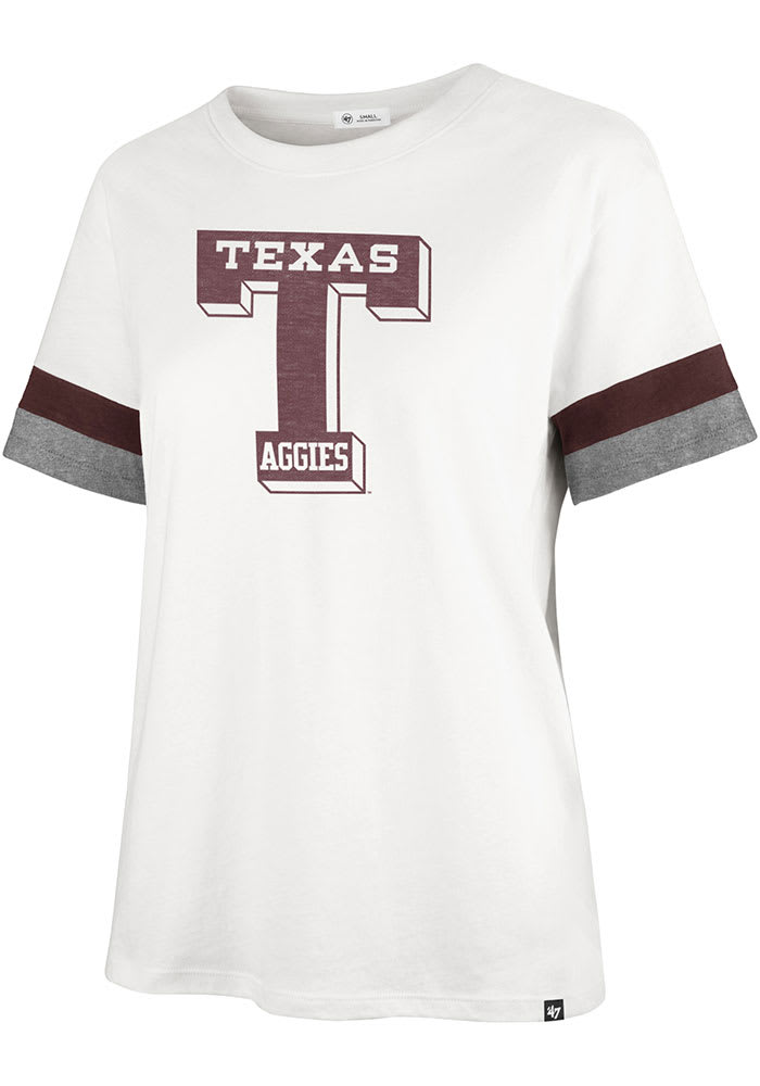 47 Texas A&M Aggies Womens White Frankie Sleeve Stripe Short Sleeve T-Shirt