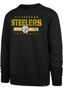 47 Pittsburgh Steelers Mens Black Stencil Stripe Headline Long Sleeve Crew Sweatshirt
