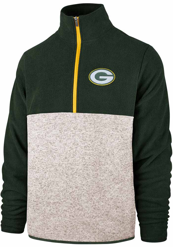 47 Green Bay Packers Mens Grey Anchor Kodiak Long Sleeve 1/4 Zip Fashion Pullover