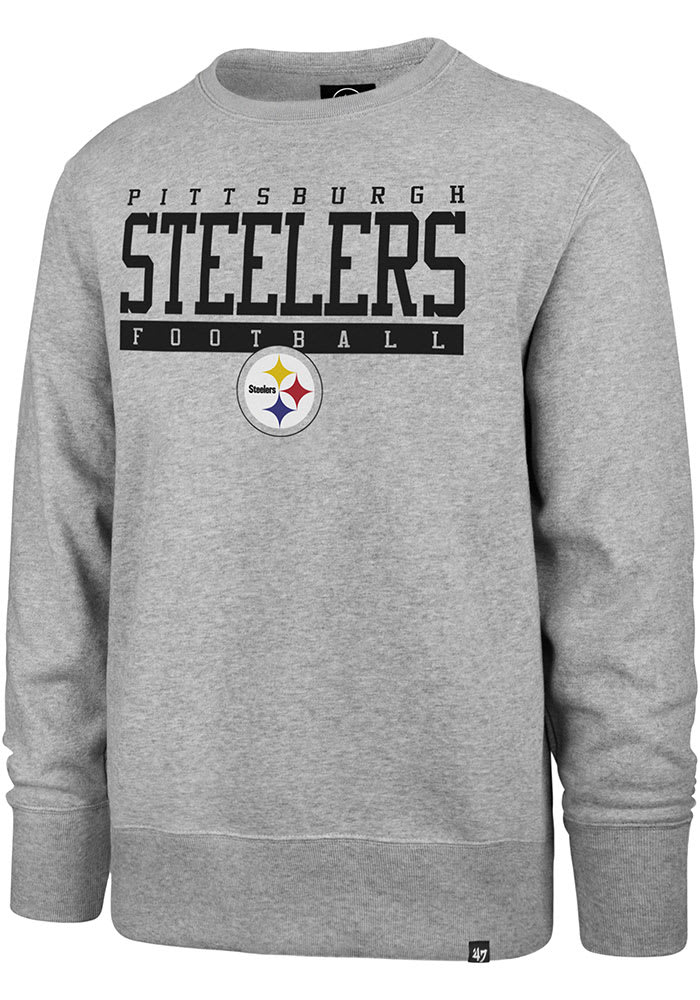 47 Pittsburgh Steelers Mens Grey Sideline Block Headline Long Sleeve Crew Sweatshirt