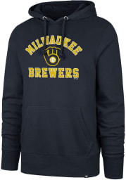 47 Milwaukee Brewers Mens Navy Blue Varsity Arch Headline Long Sleeve Hoodie