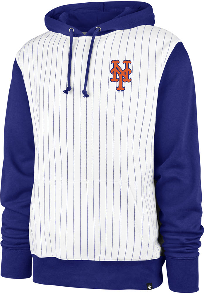 47 New York Mets Mens White Imprint Pinstripe Hood Long Sleeve Hoodie