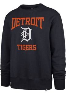 47 Detroit Tigers Mens Navy Blue Top Team Headline Long Sleeve Crew Sweatshirt