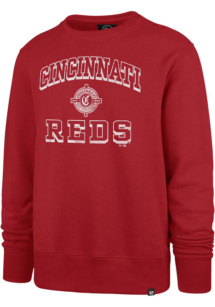 47 Cincinnati Reds Mens Red Grounder Headline Long Sleeve Crew Sweatshirt