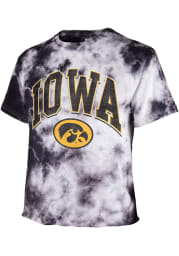 47 Iowa Hawkeyes Womens Black Tubular Tie Dye Crop Short Sleeve T-Shirt