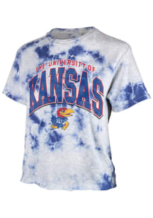 47 Kansas Jayhawks Womens Blue Tubular Tie Dye Crop Short Sleeve T-Shirt