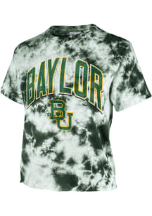 47 Baylor Bears Womens Green Tubular Tie Dye Crop Short Sleeve T-Shirt