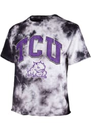 47 TCU Horned Frogs Womens Black Tubular Tie Dye Crop Short Sleeve T-Shirt
