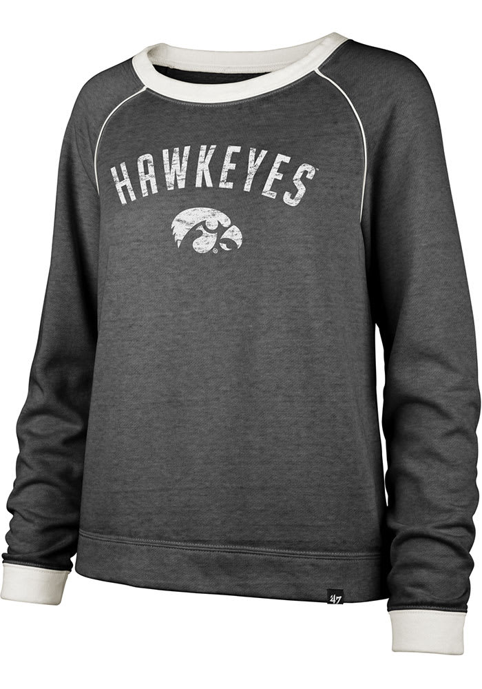 47 Iowa Hawkeyes Womens Black Fade Out Boyfriend Crew Sweatshirt