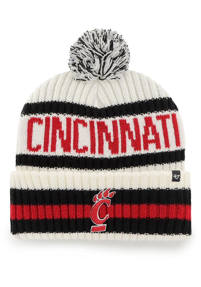 Cincinnati Reds Fanatics Branded Stripe Cuffed Knit Hat with Pom - Red