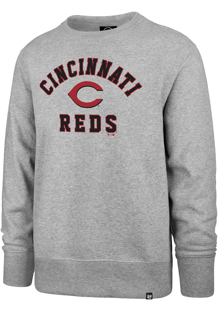 47 Cincinnati Reds Mens Grey Varsity Arch Headline Long Sleeve Crew Sweatshirt