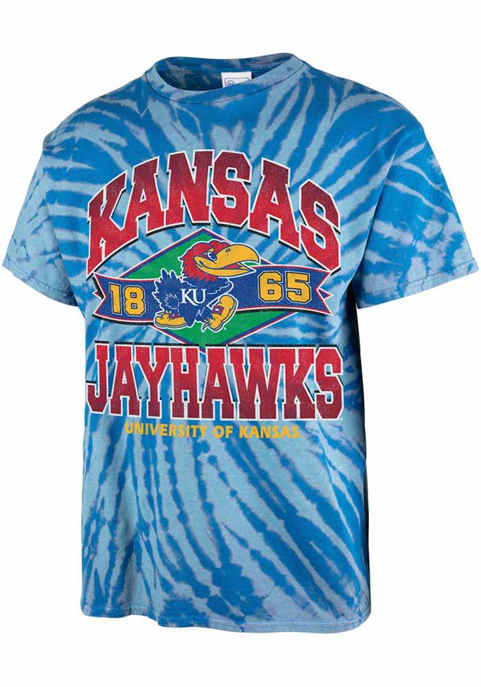 47 Kansas Jayhawks Blue Tie Dye Brickhouse Vintage Tubular Short Sleeve Fashion T Shirt