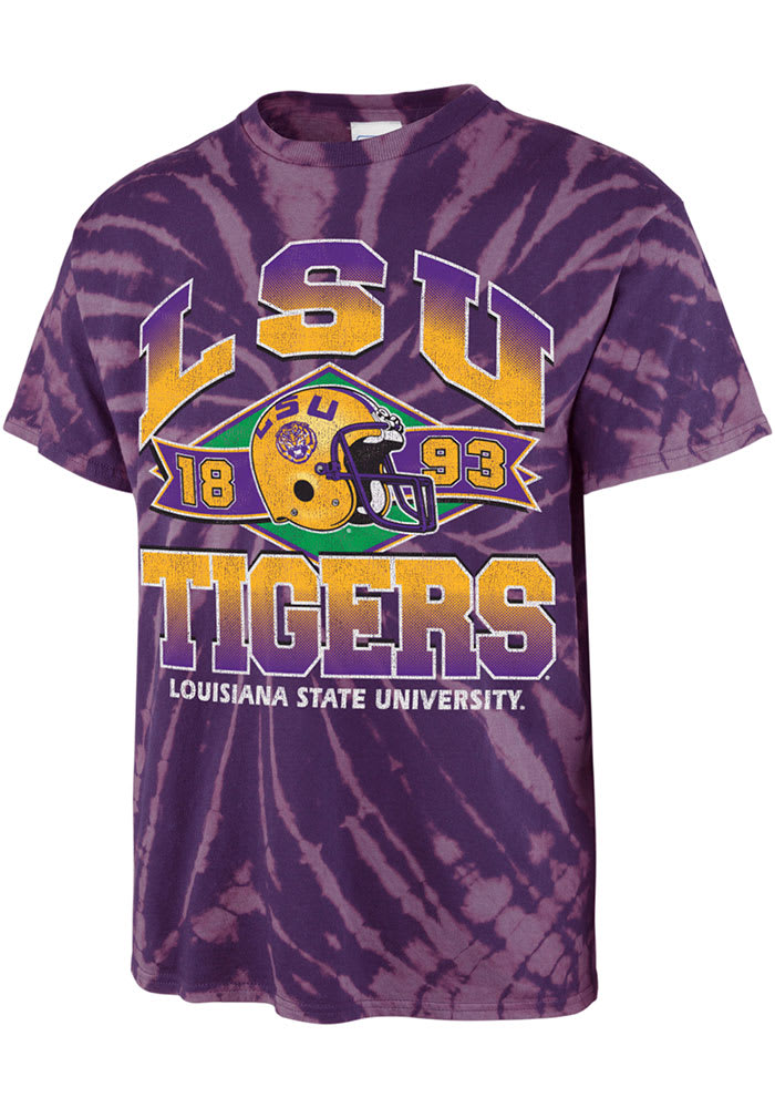 47 LSU Tigers Purple Tie Dye Brickhouse Vintage Tubular Short Sleeve Fashion T Shirt