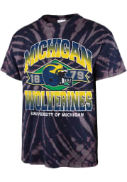 47 Michigan Wolverines Navy Blue Tie Dye Brickhouse Vintage Tubular Short Sleeve Fashion T Shirt