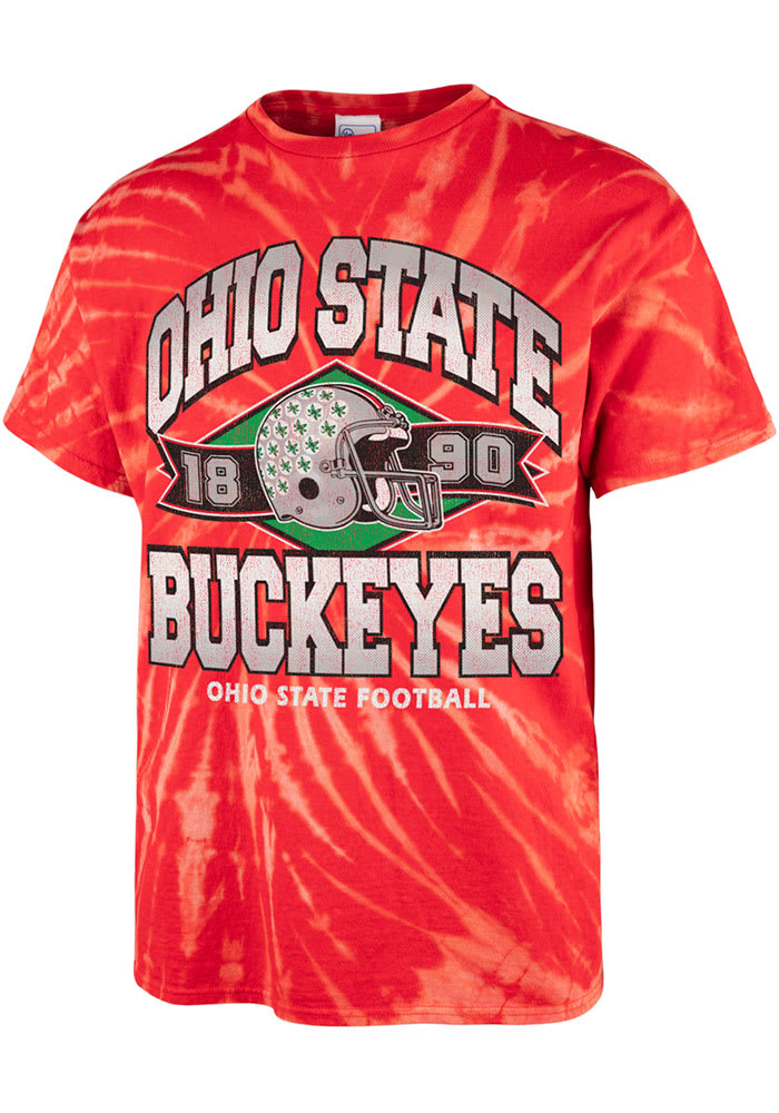 47 Ohio State Buckeyes Red Tie Dye Brickhouse Vintage Tubular Short Sleeve Fashion T Shirt