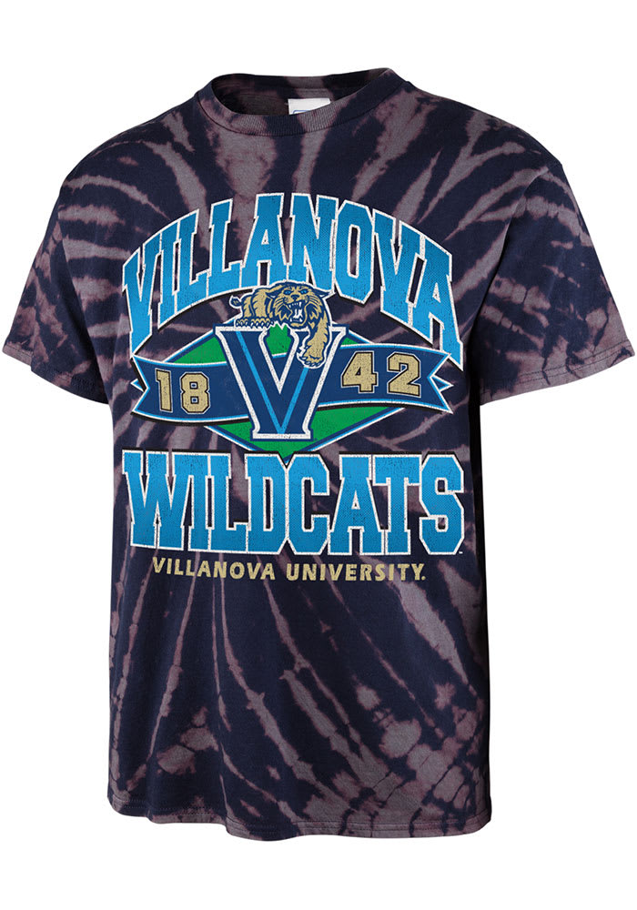 47 Villanova Wildcats Navy Blue Tie Dye Brickhouse Vintage Tubular Short Sleeve Fashion T Shirt