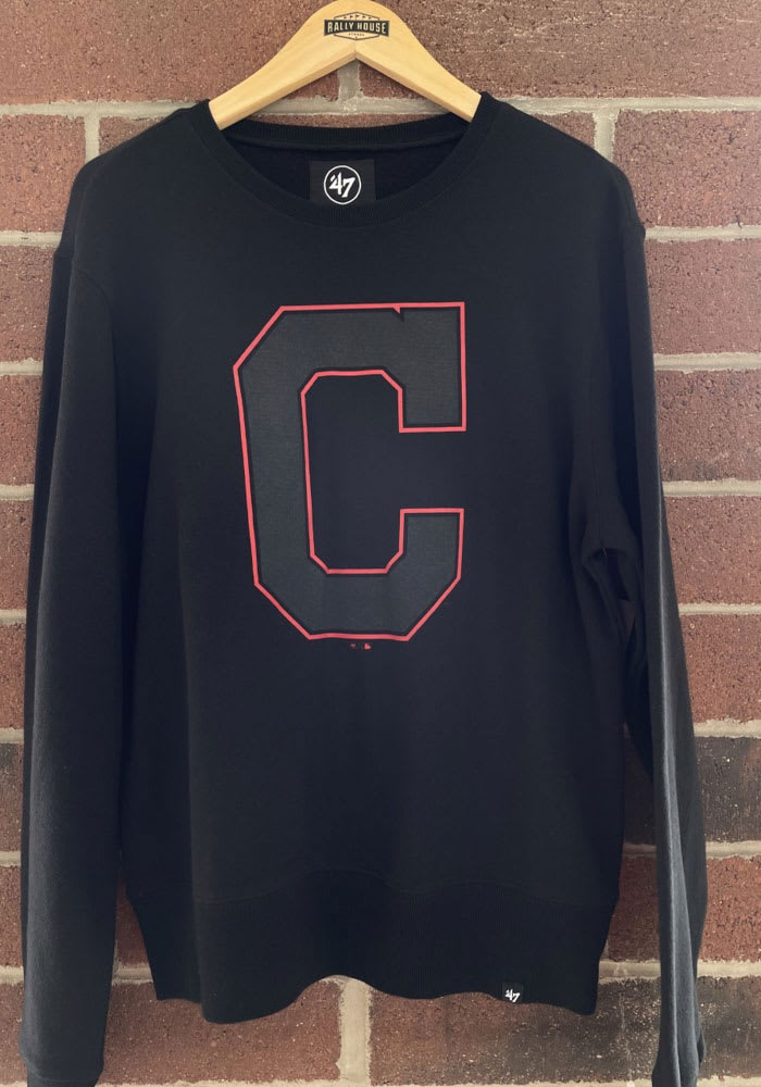 47 Cleveland Indians Mens Black Pop Imprint Headline Long Sleeve Crew Sweatshirt