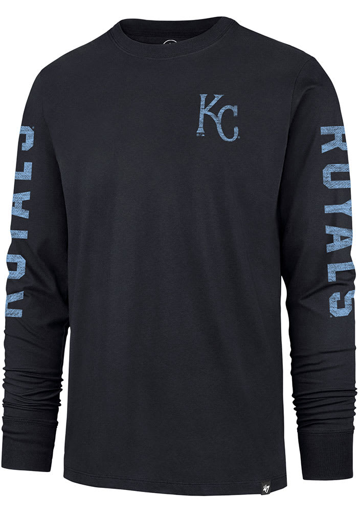 47 Kansas City Royals Navy Blue Triple Threat Franklin Long Sleeve Fashion T Shirt