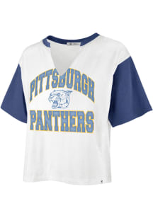 47 Pitt Panthers Womens White Dolly Crop Short Sleeve T-Shirt
