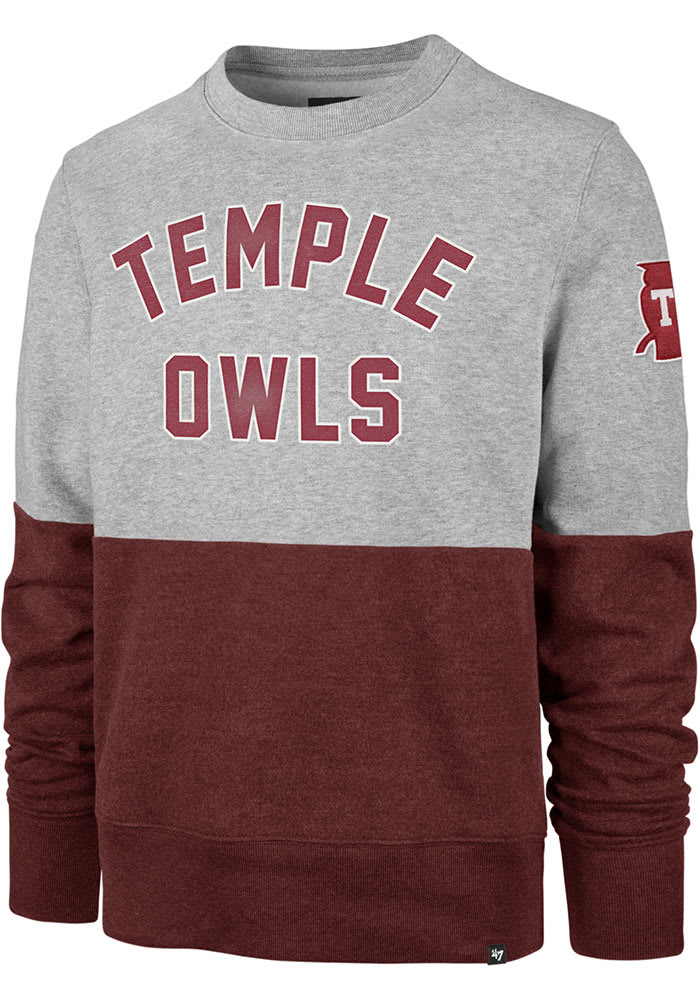 47 Temple Owls Mens Grey Gibson Long Sleeve Fashion Sweatshirt