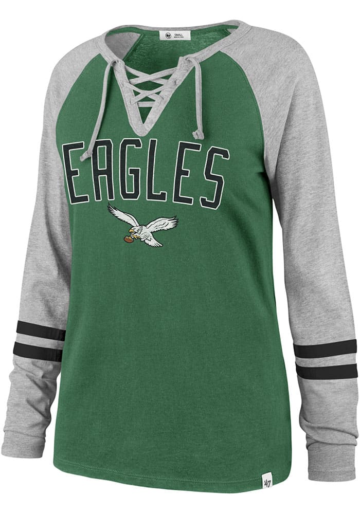 Philadelphia Eagles New Era Women's Throwback Raglan Lace-Up T-Shirt -  Kelly Green