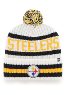 47 Pittsburgh Steelers White Bering Cuff Pom Mens Knit Hat