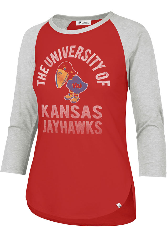 47 Kansas Jayhawks Womens Red University Fade LS Tee