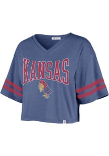 47 Kansas Jayhawks Womens Blue Fanfare Sporty Crop Short Sleeve T-Shirt