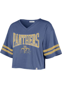 47 Pitt Panthers Womens Blue Fanfare Sporty Crop Short Sleeve T-Shirt