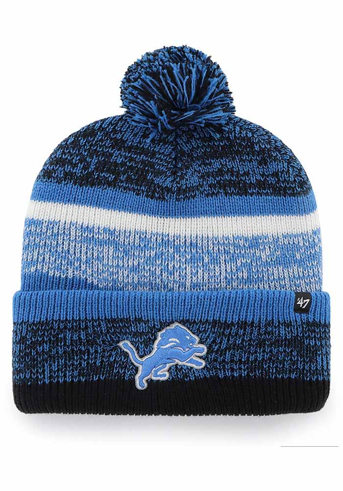 Men's '47 Black Detroit Lions Bering Cuffed Knit Hat with Pom