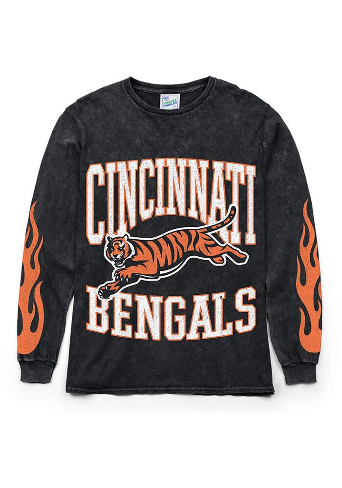 47 Cincinnati Bengals Women's Black Indio Vintage Tubular Cropped Washed  Long Sleeve T-Shirt