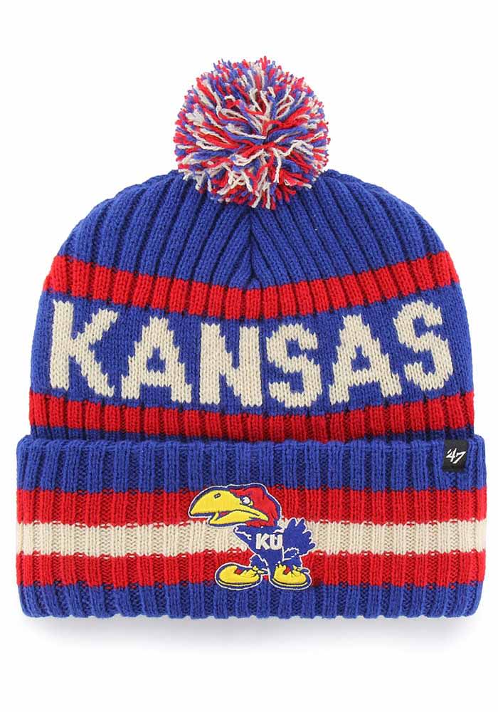 Adidas Kansas Jayhawks Blue Logo Front Cuff Mens Knit Hat