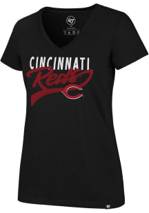 47 Cincinnati Reds Womens Black Glitter Rush Short Sleeve T-Shirt