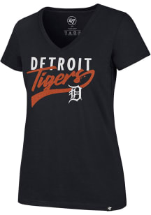 47 Detroit Tigers Womens Navy Blue Glitter Rush Short Sleeve T-Shirt