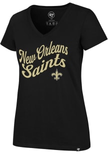 47 New Orleans Saints Womens Black Bedazzle Short Sleeve T-Shirt