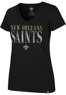 47 New Orleans Saints Womens Black Glimmer Stack Short Sleeve T-Shirt