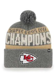 47 Kansas City Chiefs Charcoal 2022 Super Bowl LVII Champs Split Cuff Mens Knit Hat