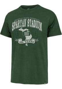 47 Michigan State Spartans Green 100th Stadium State Shape Short Sleeve Fashion T Shirt